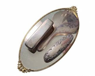 Vintage SilverPlated Vanity Set with Ornate Cherub and Floral Motifs