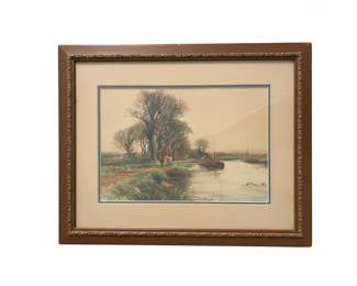 Vintage Landscape Watercolor Painting by E.C. Rost