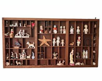 Vintage Wooden Printers Tray with Wade Figurines and Miniatures