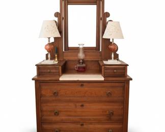 Victorian Renaissance Revival Walnut MarbleTop Dresser