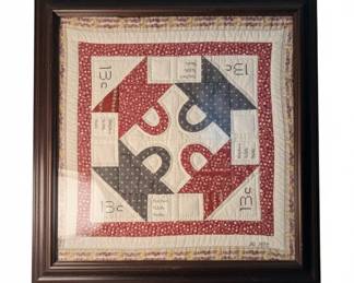 Vintage Folk Art Quilt Wall Hanging US Postage Stamp Series