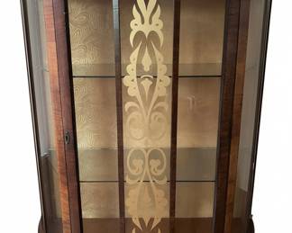 Vintage Art Deco Mahogany Curved Glass Curio Cabinet