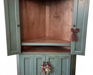 Distressed Sage Green Farmhouse Style Armoire or Entertainment Center with Star Accents