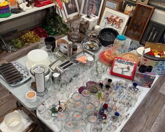 kitchen ware, silver trays, signed/numbered prints, holiday decor