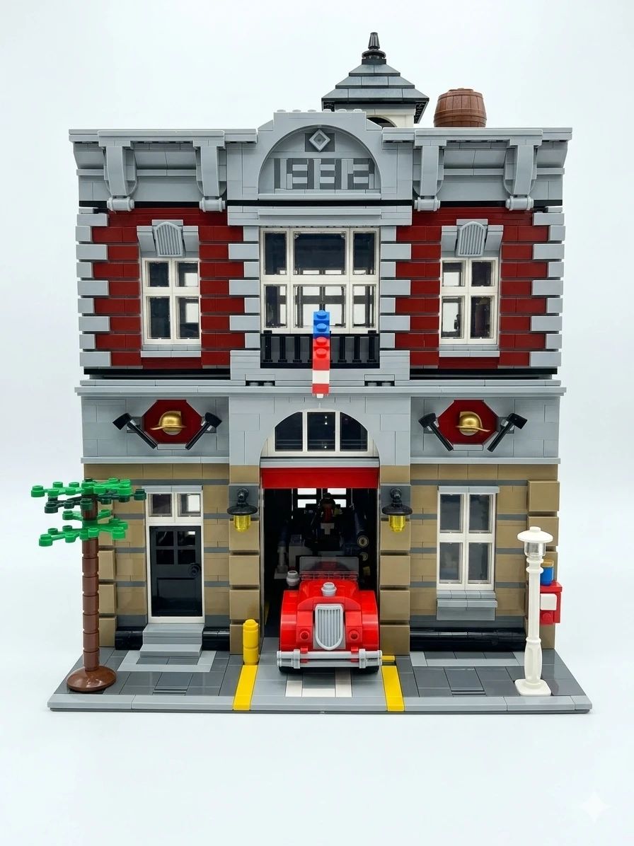 LEGO Creator Expert Fire Brigade (10197) set, a classic retired modular building released in 2009.  