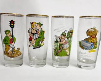 Vintage mid-20th-century German novelty and humor beer glasses (Scherzglas)