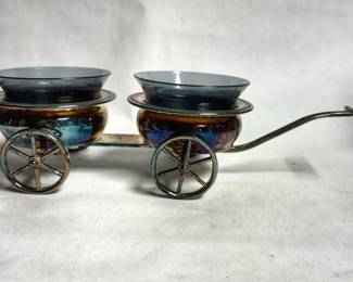 Vintage F. B. Rogers Silver Company rolling condiment wagon or relish server .