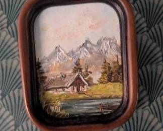 Miniature Alpine Landscape Oil Painting
