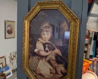 Vintage Print of 'Miss Jane Bowles and Her Dog' in Octagonal Gilt Frame
