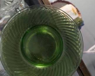 Vintage Uranium Glass Swirl Pattern Saucer