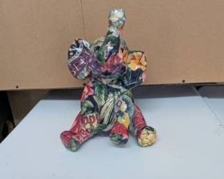 Vintage Decoupage Floral Elephant Figurine