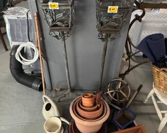 Pair of Wrought Iron Lantern Stands with Leaf Motif