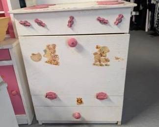 Vintage Child's Play Kitchen Dresser with Animal Decals