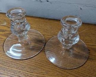 Pair of Fostoria American Clear Glass Candlesticks