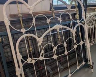 Elliott's Designs White Enameled Iron and Brass Bed Frame