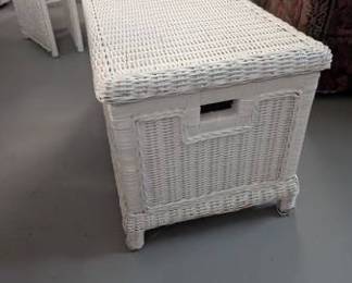 White Wicker Storage Trunk Coffee Table