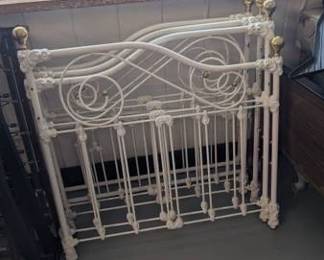 Elliott's Designs White Enameled Iron and Brass Bed Frame