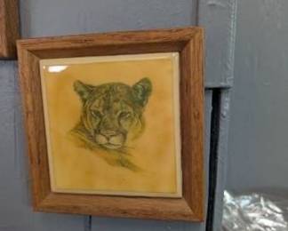 Vintage Cougar Ceramic Art Tile