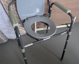 Folding Steel Commode Chair with Padded Armrests