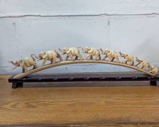 Vintage Carved Bone Elephant Bridge Figurine