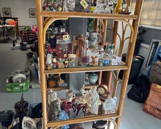 Vintage Bamboo and Rattan Etagere with Glass Shelves
