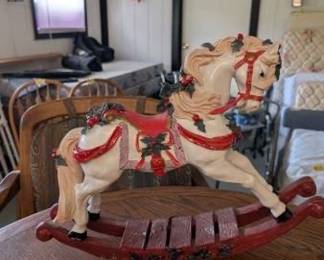 Vintage Musical Christmas Rocking Horse Figurine
