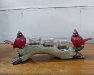 Cardinal Bird Triple Votive Candle Holder
