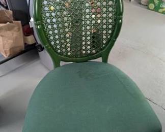 Vintage Green Faux Bamboo Cane Back Side Chair
