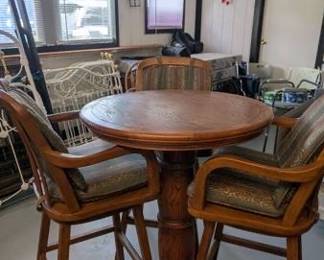 Oak Pub Table and Swivel Barstool Set