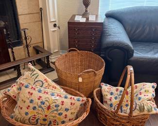 VTG  basket …needlepoint pillows