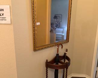 BARLEY TWIST OAK  UMBRELLA STAND…VTG LARGE MIRROR