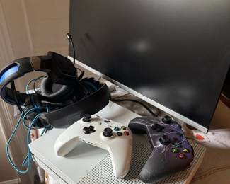 Xbox, controllers and headsets w/ monitor.