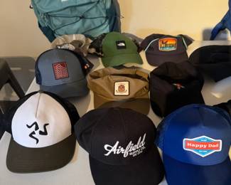 assortment of baseball hats all like new. TNF backpack.