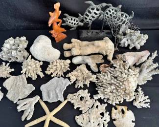 OM429Vintage Ocean Specimen Natural Corals, Starfish And Marine Sculpture