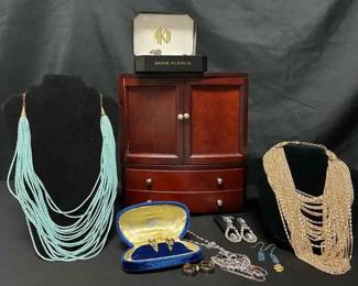 OM510Wood Jewelry Box With Costume Jewelry