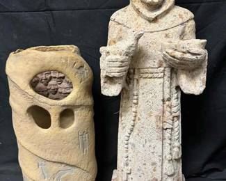 OM450Vintage Luminary Cast Stone Saint Francis Garden Statue
