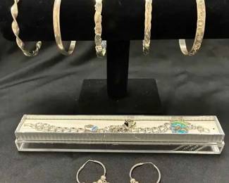 OM512VSterling Silver Bangles, Charm Bracelet Silver Tone Earrings