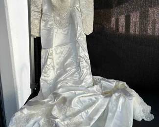 OM437Handmade Satin Wedding Gown With Detachable Train