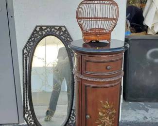 OM509Vintage Decorative Mirror, Accent Table And Bird Cage