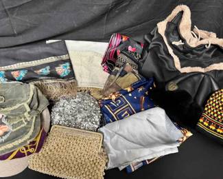 OM322REclectic Vintage Fashion Silk, Scarves, Purses, Leather Hats