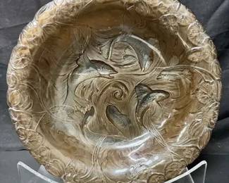OM147RVintage Art Deco Style Smoked Glass Bowl Japanese Flying Fish with Stand