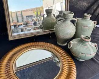 OM431Vintage Earthy Green Pottery Decorative Mirror Set