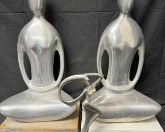 OM448Modern Abstract Silver Meditating Yoga Statues Art Deco Dancing Woman