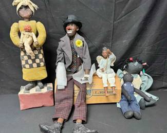 OM442Vintage Black Americana Folk Art Doll Collection Daddys Long Legs Cecil Primitive Rag Dolls