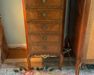 Vintage French Provincial Semainier Tallboy Dresser with Marble Top