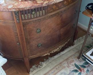 Louis XVI Style Marble Top Inlaid Commode
