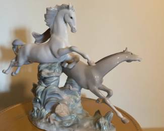 12” Tall Lladro Porcelain Galloping Horses Figurine 