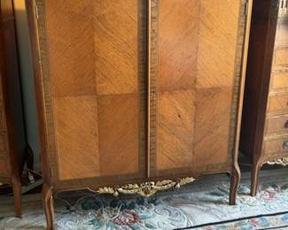 Louis XVI Style Marble Top Inlay Armoire