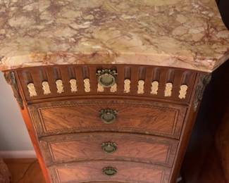 Vintage French Provincial Semainier Tallboy Dresser with Marble Top