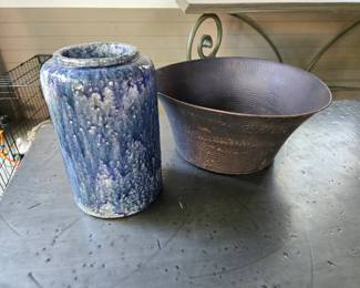 Blue vase & copper tub